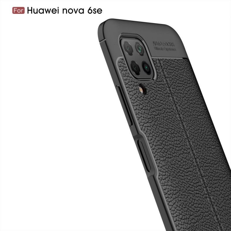 Hülle Huawei P40 Lite Schwarz Doppellinien-Litschileder-Effekt