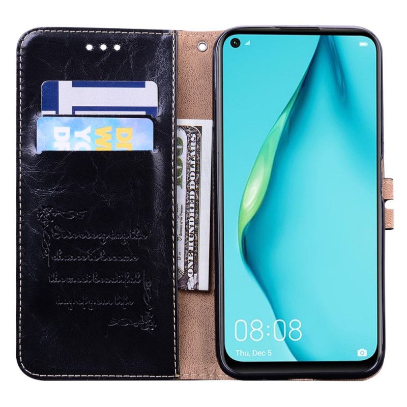 Lederhüllen Huawei P40 Lite Dunkelblau Handyhülle Vintage Ledereffekt Mit Tanga