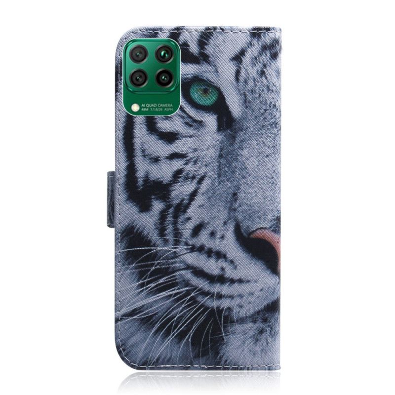 Lederhüllen Huawei P40 Lite Handyhülle Weißer Tiger