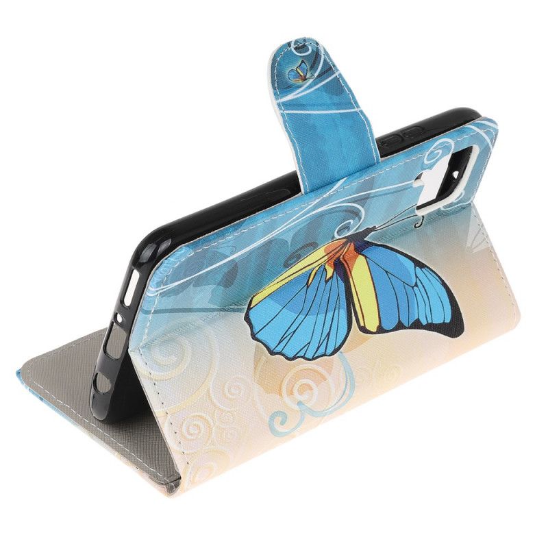 Lederhüllen Huawei P40 Lite Hellblau Königlicher Schmetterling
