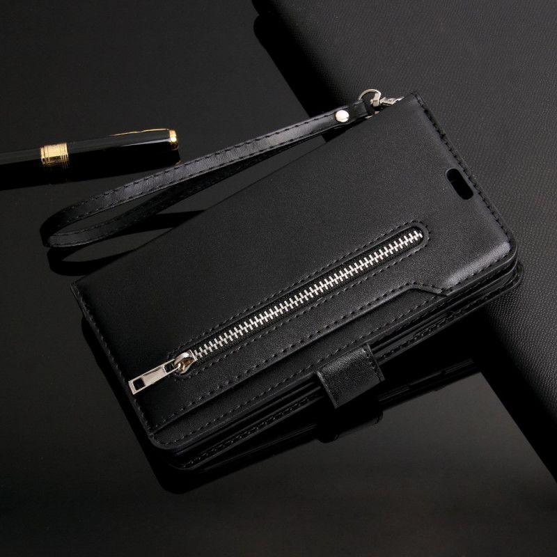 Lederhüllen Huawei P40 Lite Schwarz Geldbörse Mit Lanyard