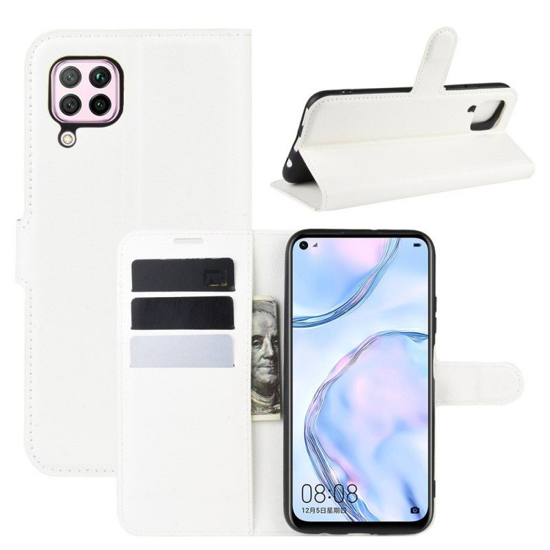 Lederhüllen Huawei P40 Lite Schwarz Klassisches Litschi-Kunstleder
