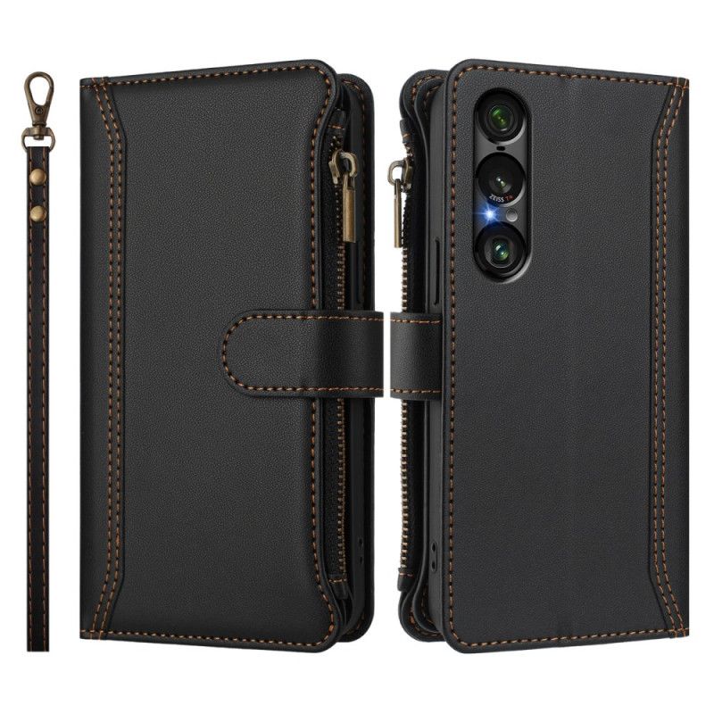 Lederhüllen Für Sony Xperia 1 Vii Geldbörse Mit 9 Kartenfächern Und Riemen