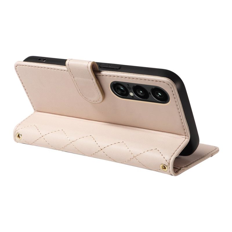 Lederhüllen Sony Xperia 1 Vii Gesteppt Mit Riemen Und Schulterriemen