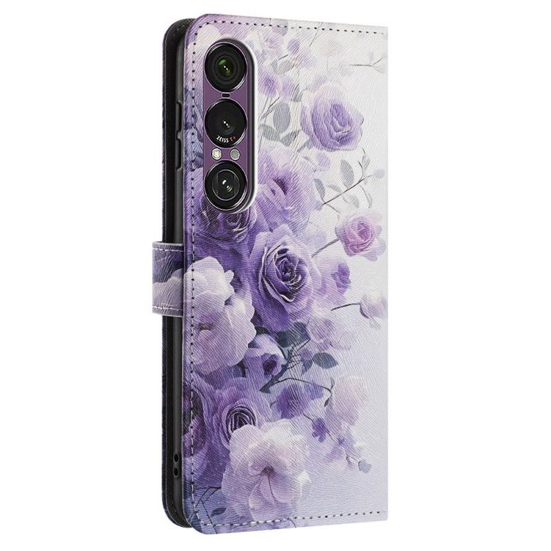 Lederhüllen Sony Xperia 1 Vii Handyhülle Lila Rosen
