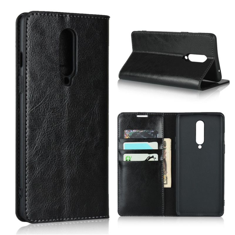 Flip Case OnePlus 8 Schwarz Echtes Leder