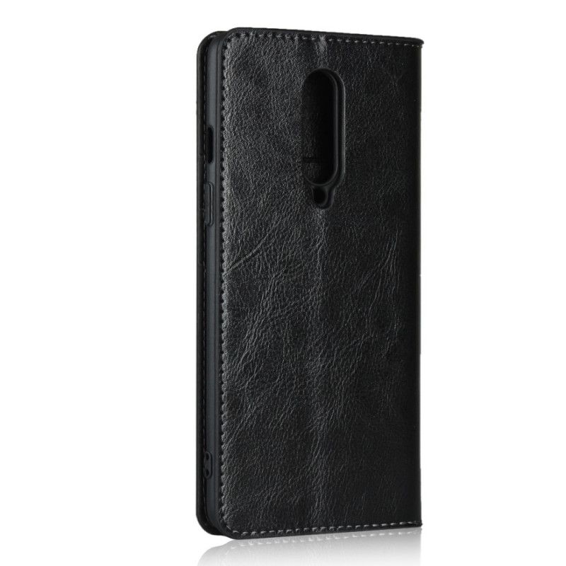 Flip Case OnePlus 8 Schwarz Echtes Leder