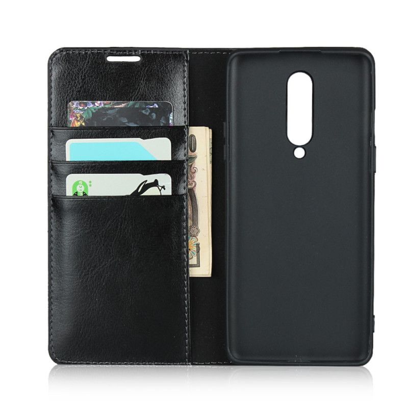 Flip Case OnePlus 8 Schwarz Echtes Leder