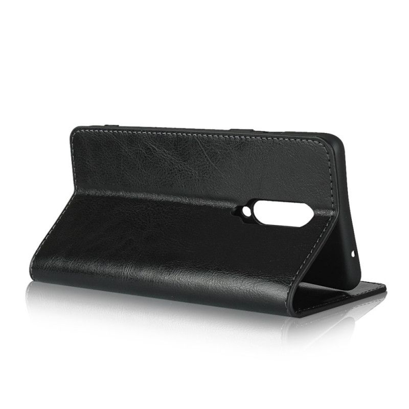 Flip Case OnePlus 8 Schwarz Echtes Leder