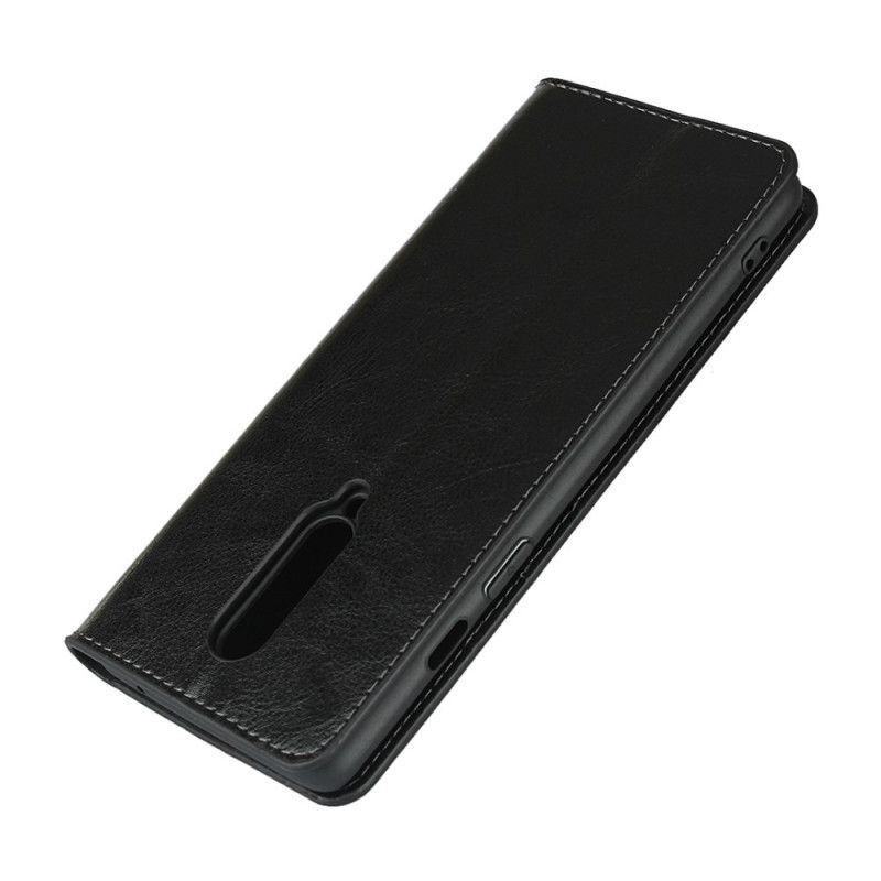 Flip Case OnePlus 8 Schwarz Echtes Leder