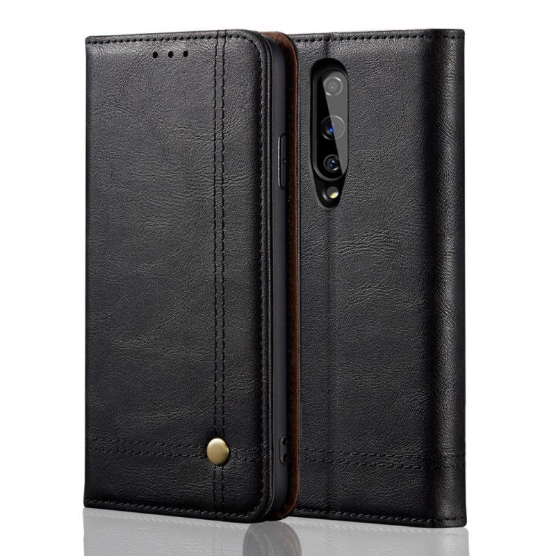 Flip Case OnePlus 8 Schwarz Genähter Ledereffekt