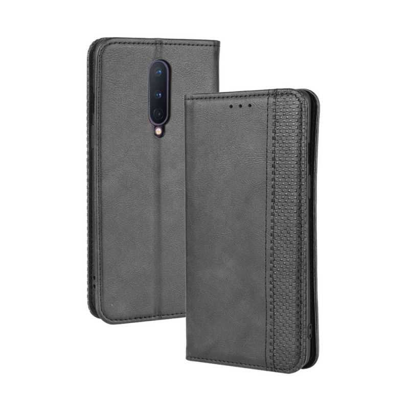 Flip Case OnePlus 8 Schwarz Stilisierter Vintage-Ledereffekt