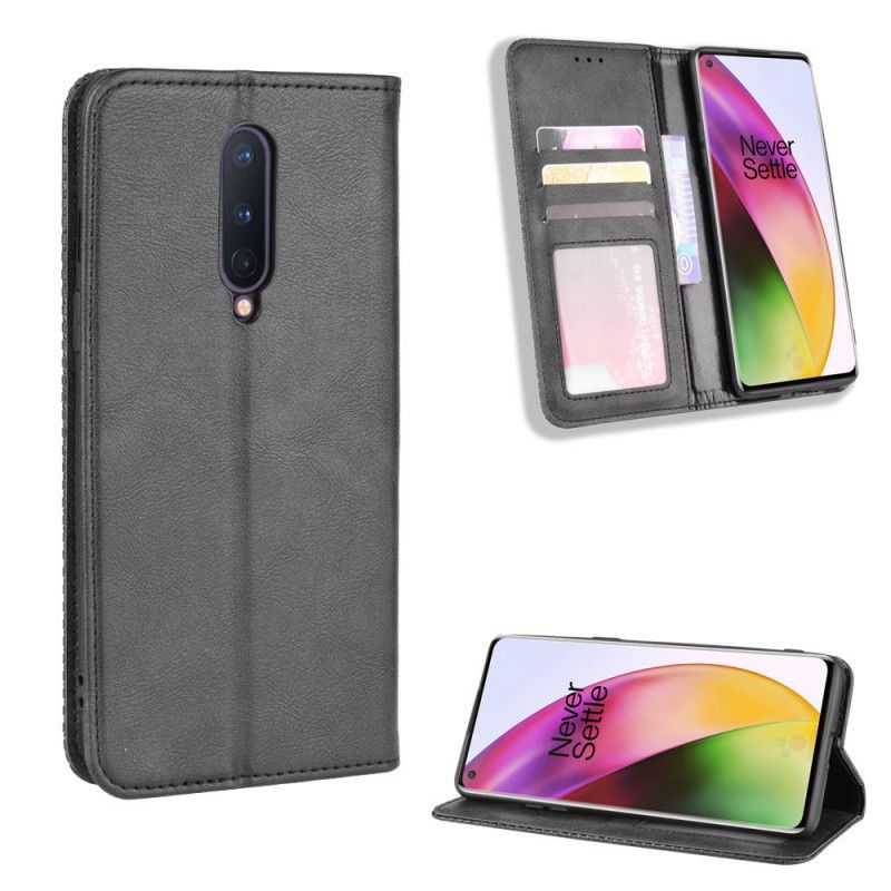 Flip Case OnePlus 8 Schwarz Stilisierter Vintage-Ledereffekt