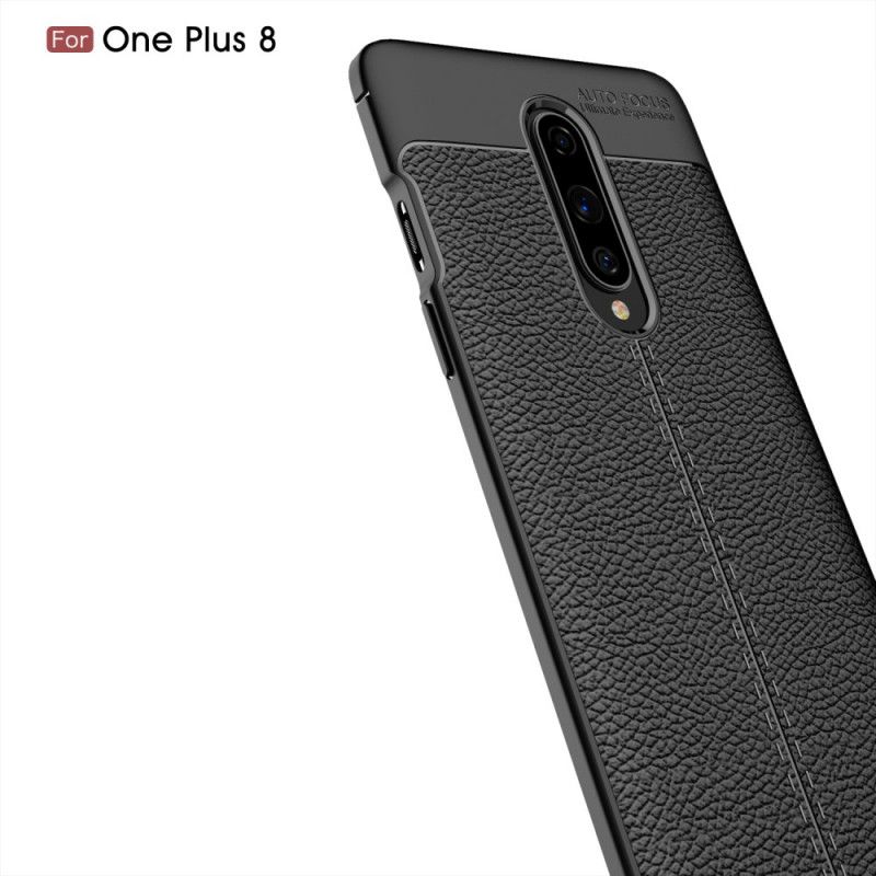 Hülle OnePlus 8 Schwarz Doppellinien-Litschileder-Effekt