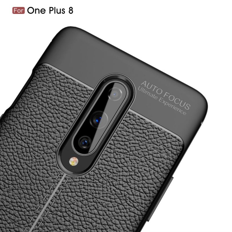 Hülle OnePlus 8 Schwarz Doppellinien-Litschileder-Effekt