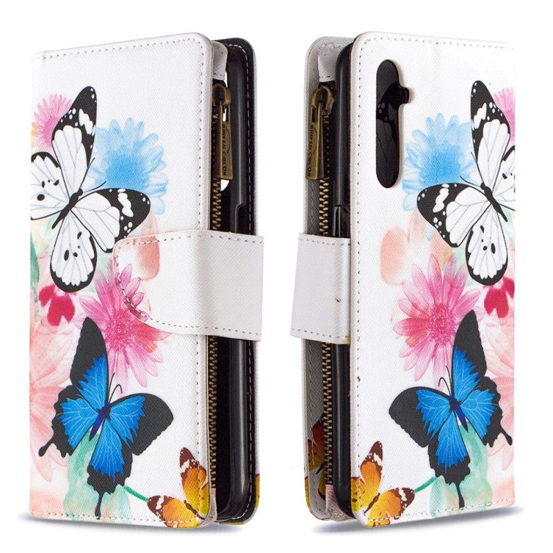 Lederhüllen Realme 6 Schwarz Schmetterlingstasche Mit Reißverschluss