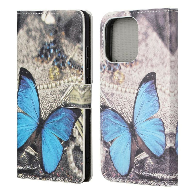 Lederhüllen Für Iphone 13 Pro Blauer Schmetterling