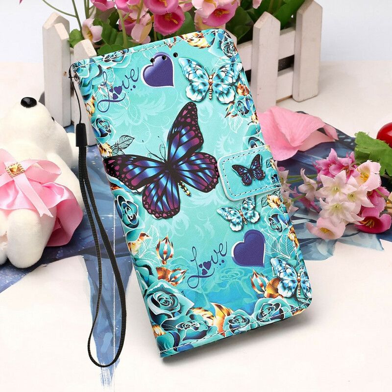 Lederhüllen Für Iphone 13 Pro Liebe Schmetterlinge Riemchen
