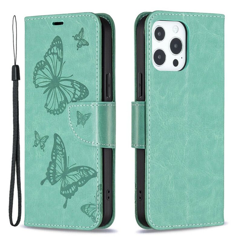 Lederhüllen Für Iphone 13 Pro Riemchen Mit Schmetterlingsdruck