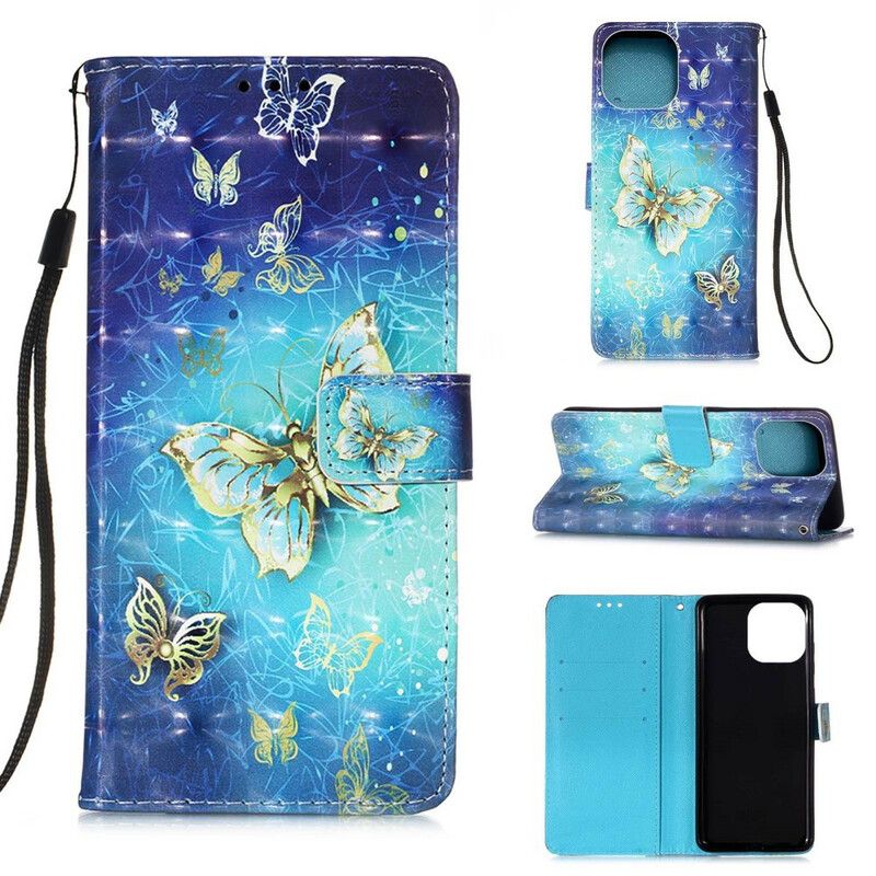 Lederhüllen Für Iphone 13 Pro Schlüsselband Mit Schmetterlingen In Gold