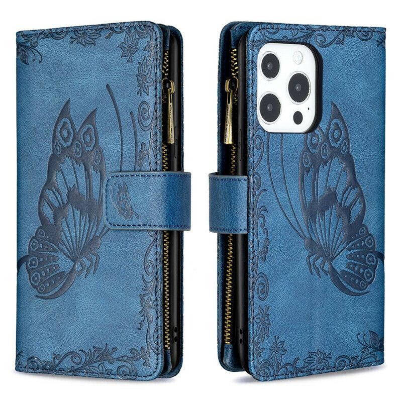 Lederhüllen Für Iphone 13 Pro Schmetterling Barock Reißverschlusstasche