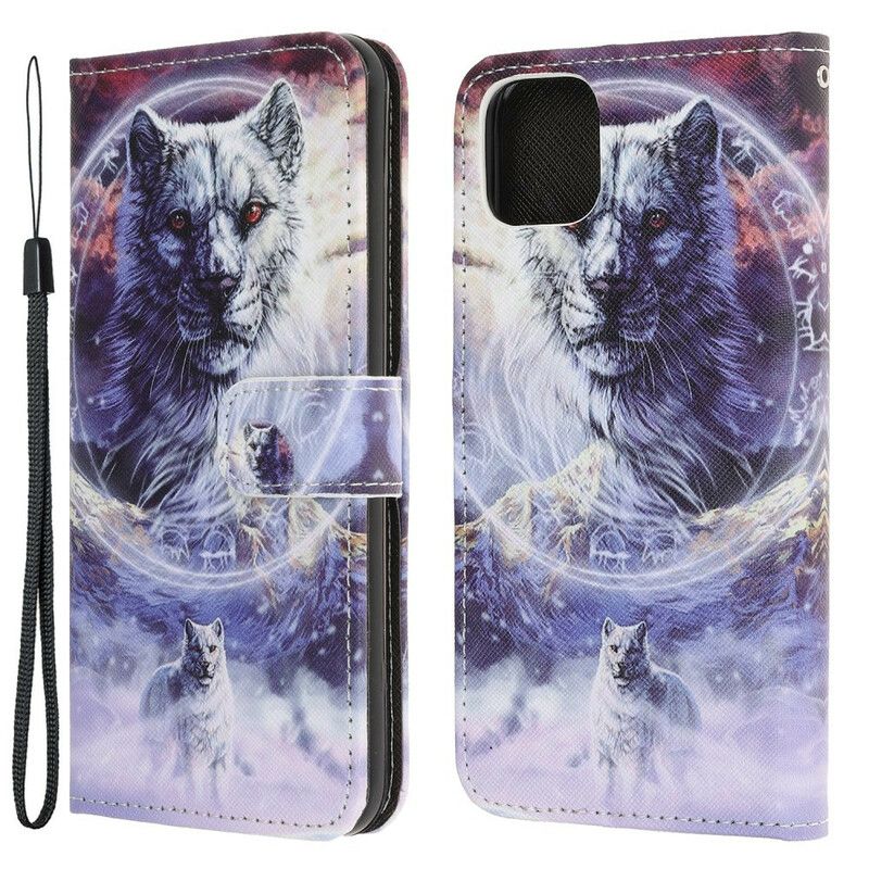 Lederhüllen Für Iphone 13 Pro Wolf Im Winter Mit Lanyard