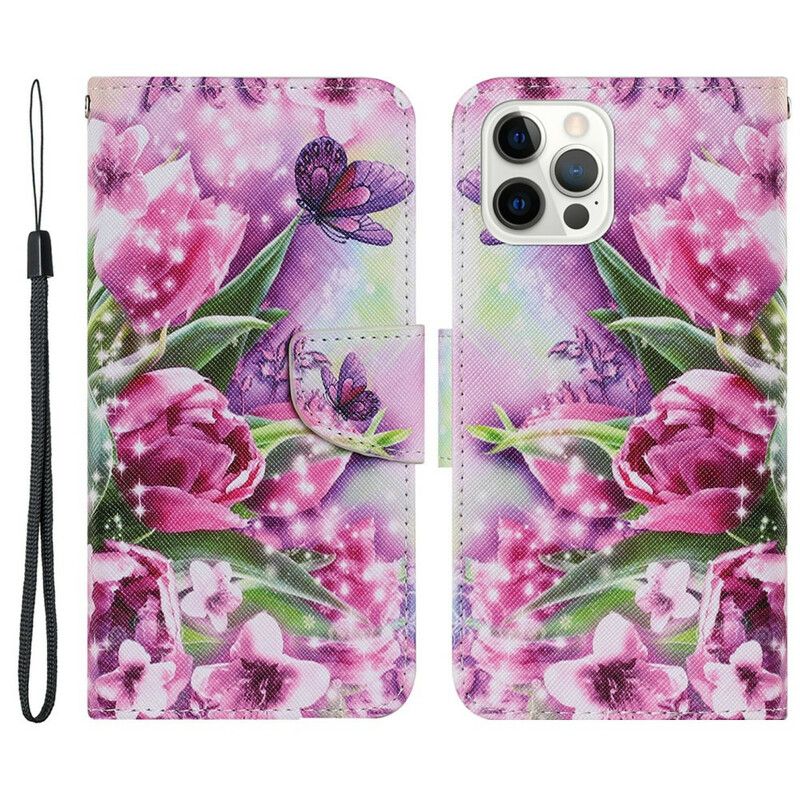 Lederhüllen Iphone 13 Pro Handyhülle Schmetterlinge Und Tulpen