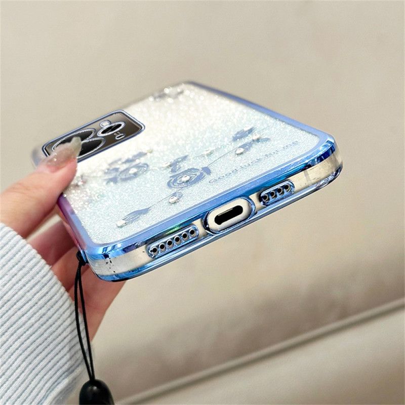 Hülle Für Realme 14 5g Kadem Blumen Und Strasssteine Mit Lanyard