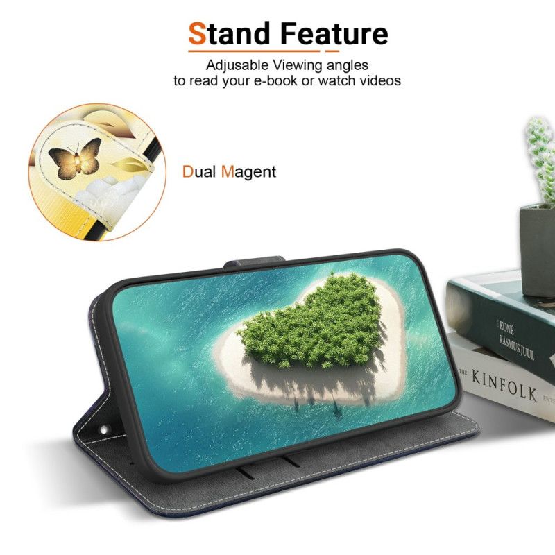 Lederhüllen Für Realme 14 5g Goldene Schmetterlinge Und Weiße Blumen