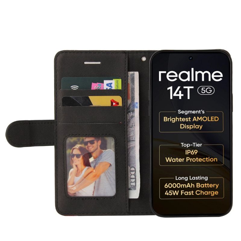 Lederhüllen Für Realme 14 5g Zweifarbig Gewellt