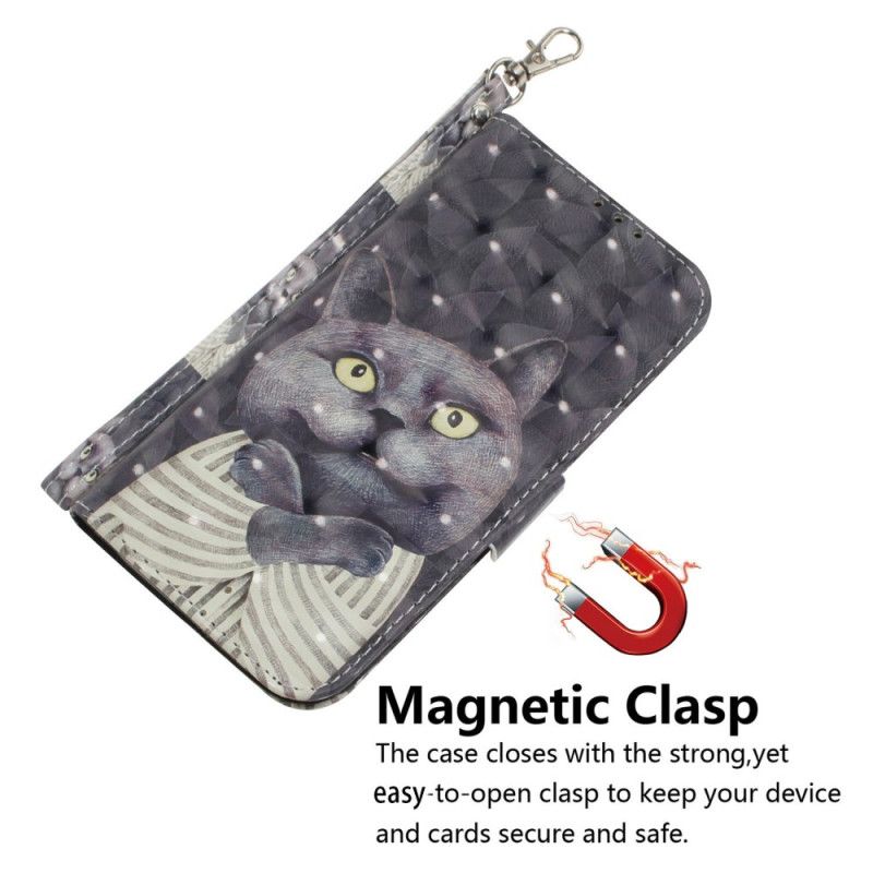 Lederhüllen Realme 14 5g Handyhülle Graue Katze Mit Lanyard