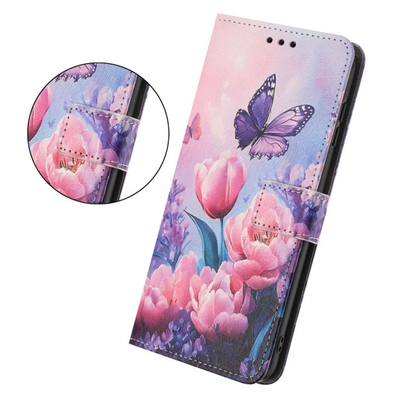 Lederhüllen Realme 14 5g Handyhülle Rosa Blumen Und Schmetterlinge