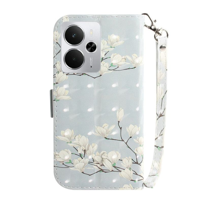 Lederhüllen Realme 14 5g Magnolien Mit Lanyard