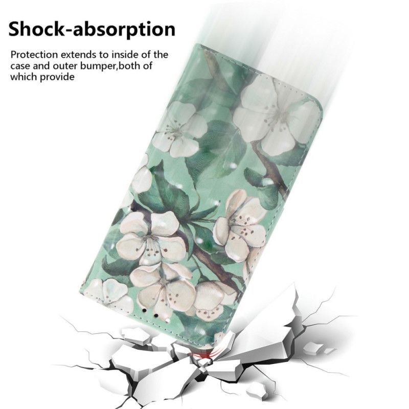 Lederhüllen Realme 14 5g Weiße Blumen Mit Lanyard