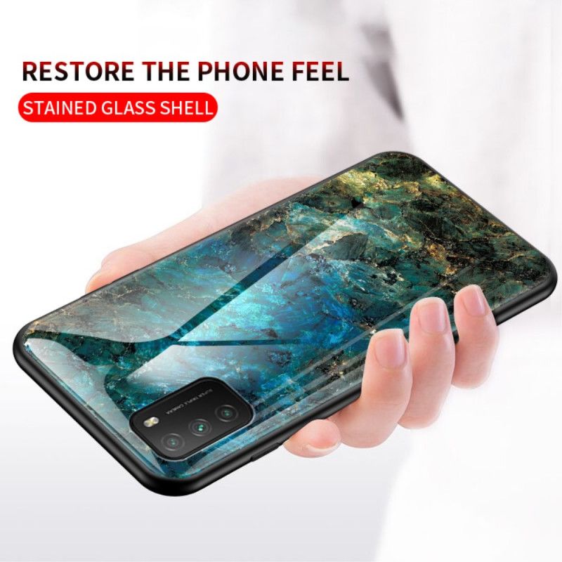 Hülle Xiaomi Poco M3 Schwarz Marmorfarben Gehärtetes Glas