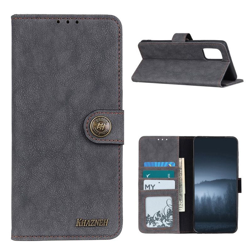 Lederhüllen Xiaomi Poco M3 Schwarz Retro Khazneh Gespaltenes Kunstleder