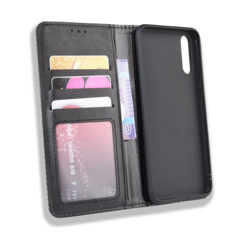 Flip Case Für Huawei P20 Schwarz Stilisierter Vintage-Ledereffekt