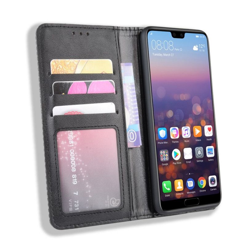 Flip Case Für Huawei P20 Schwarz Stilisierter Vintage-Ledereffekt