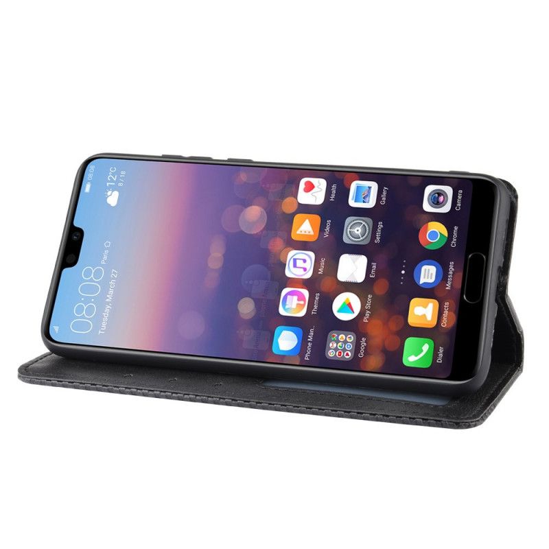 Flip Case Für Huawei P20 Schwarz Stilisierter Vintage-Ledereffekt