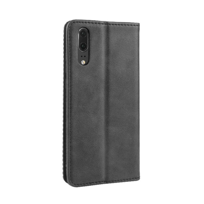 Flip Case Für Huawei P20 Schwarz Stilisierter Vintage-Ledereffekt