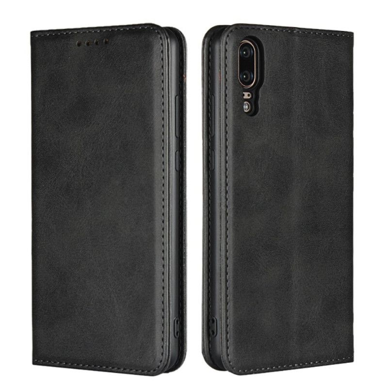 Flip Case Huawei P20 Schwarz Nüchterner Lederstil