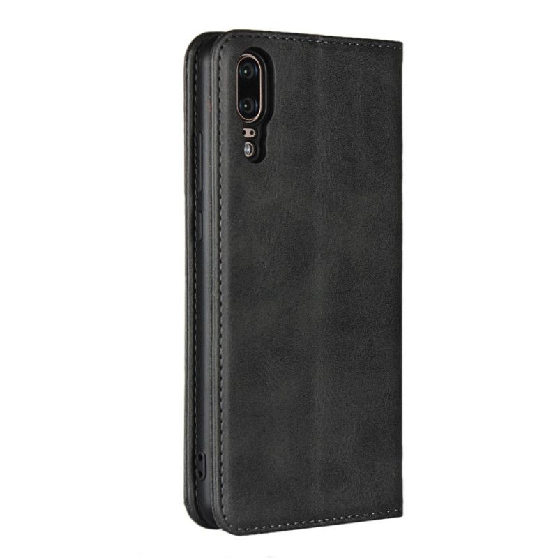 Flip Case Huawei P20 Schwarz Nüchterner Lederstil