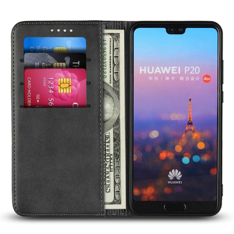 Flip Case Huawei P20 Schwarz Nüchterner Lederstil