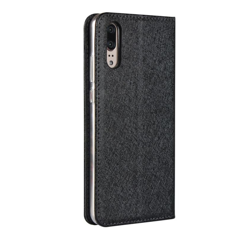 Flip Case Huawei P20 Schwarz Weicher Lederstil Mit Riemen