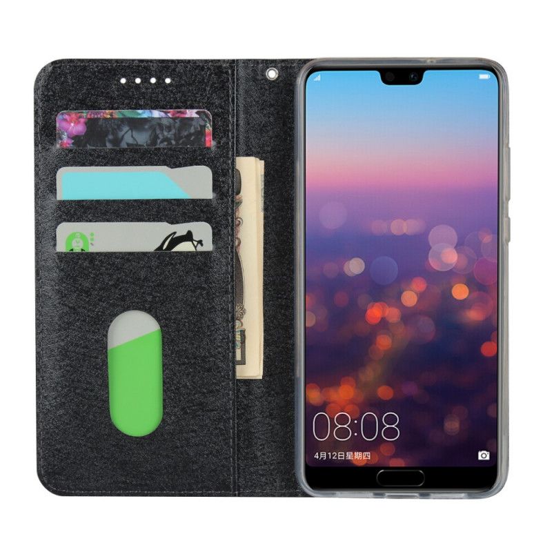 Flip Case Huawei P20 Schwarz Weicher Lederstil Mit Riemen