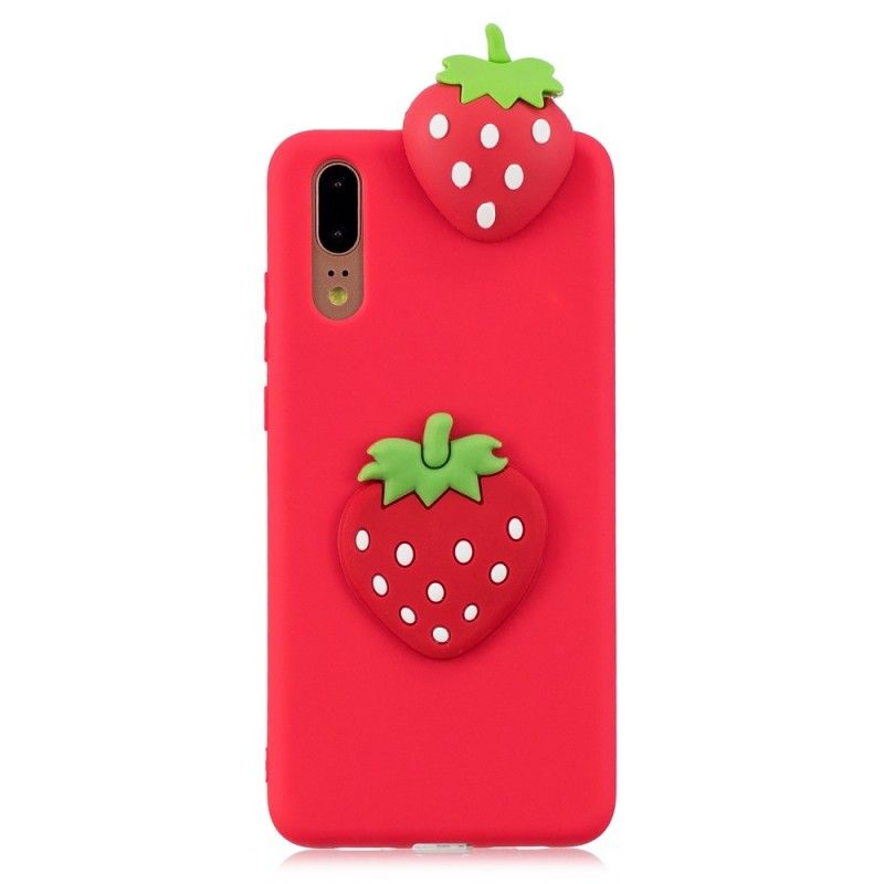 Hülle Huawei P20 Handyhülle 3D Erdbeere