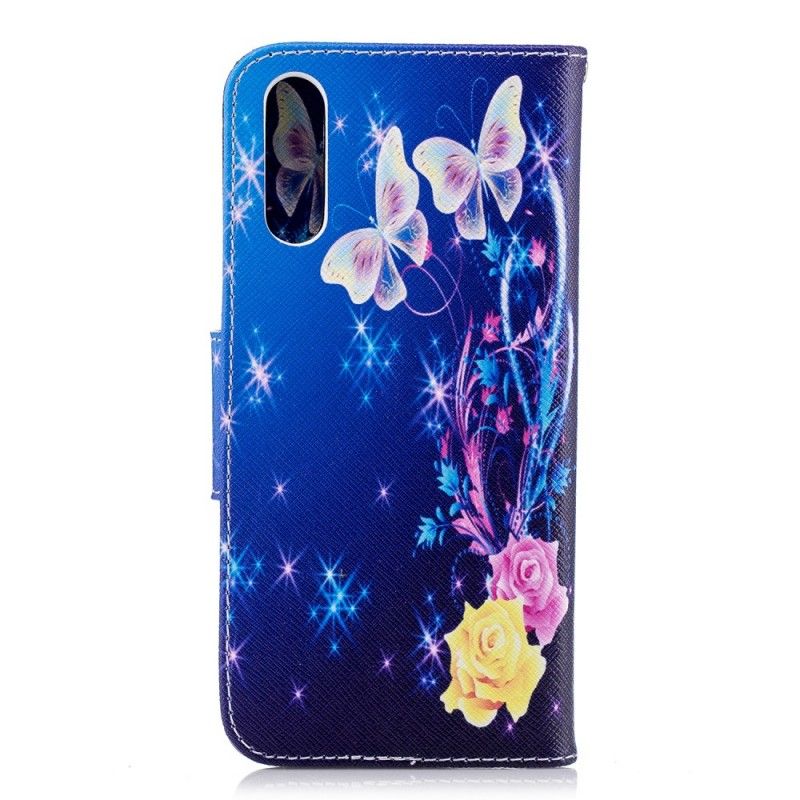Lederhüllen Huawei P20 Hellblau Schmetterlinge In Der Nacht