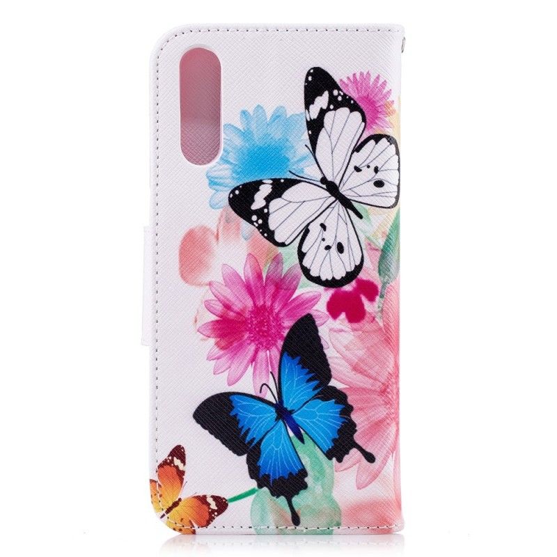 Lederhüllen Huawei P20 Pink Bemalte Schmetterlinge Und Blumen