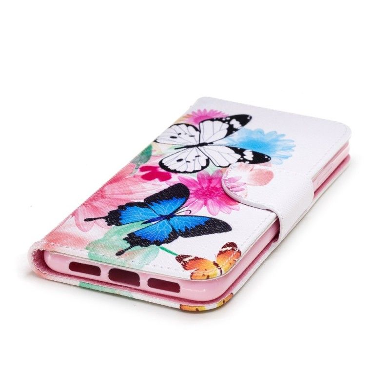 Lederhüllen Huawei P20 Pink Bemalte Schmetterlinge Und Blumen