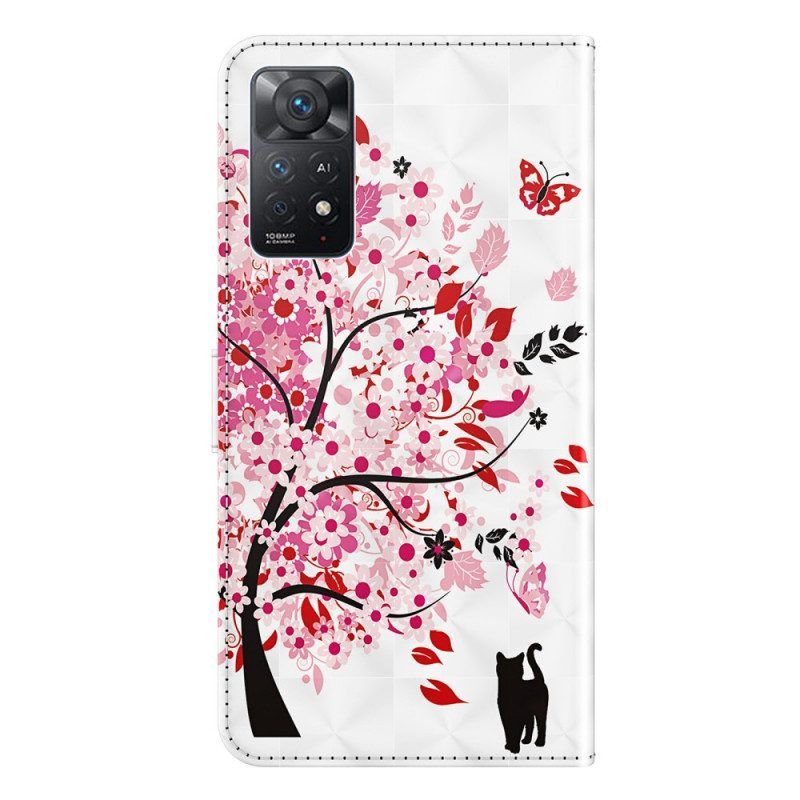 Flip Case Für Xiaomi Redmi Note 11 Pro / 11 Pro 5G Rosa Baum Und Schwarze Katze